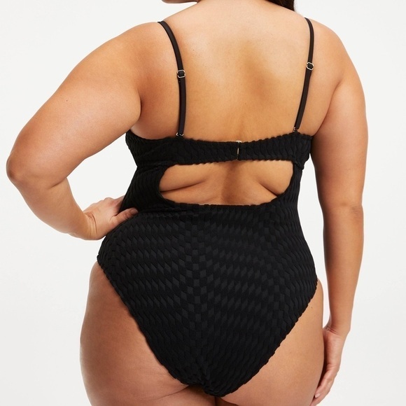 GOOD American Show Off Jacquard One Piece Black Swimsuit Size 2XL - Picture 3 of 12